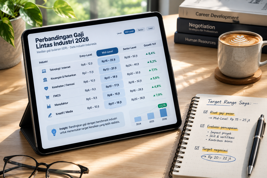 Riset tolok ukur rentang gaji industri menggunakan data survei remunerasi tenaga kerja.